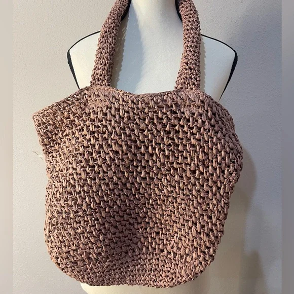 EXPRESSIONS NYC Paper Straw Tote Bag Woven Purse Pink New With Tags Handbag - Picture 3 of 11